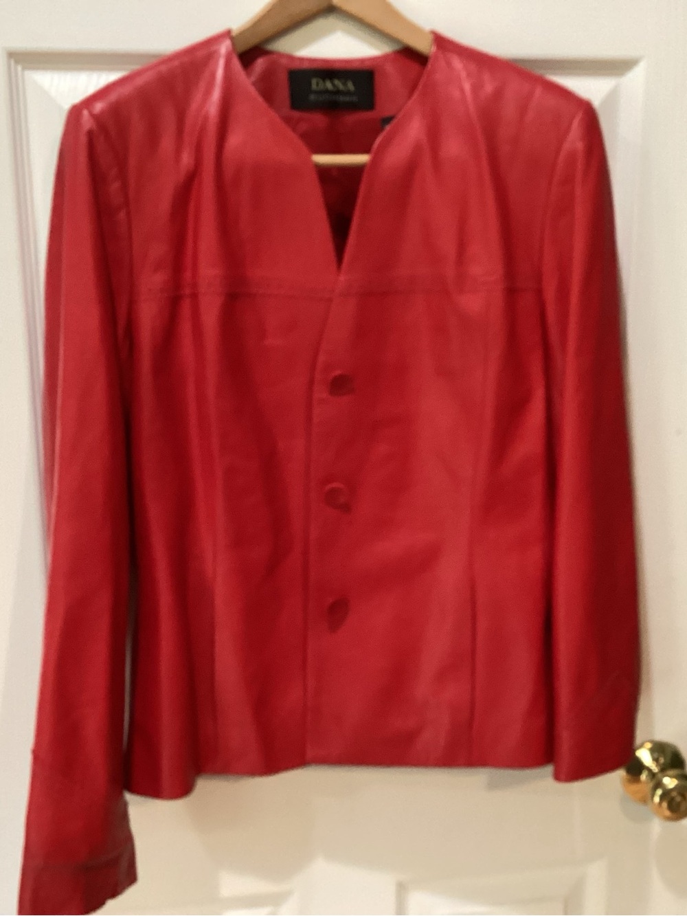 Dana Buchman Red Leather Button-Front Jacket